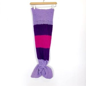 Mermaid tail blanket child size purple pink crochet chenille fleece throw cozy
